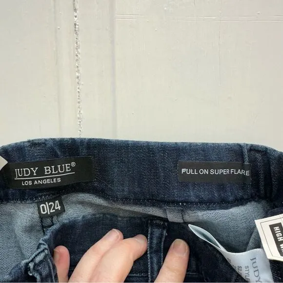 NWT Judy Blue high waist pull on super flare bell bottom jeans women's 0 tall