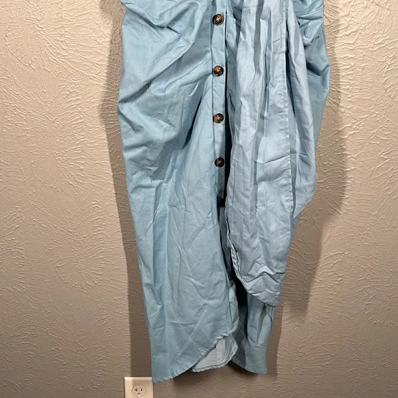NWT MICAS Baby Blue Pleated Waist Tie Midi Shirt Dress Women's Size Medi…