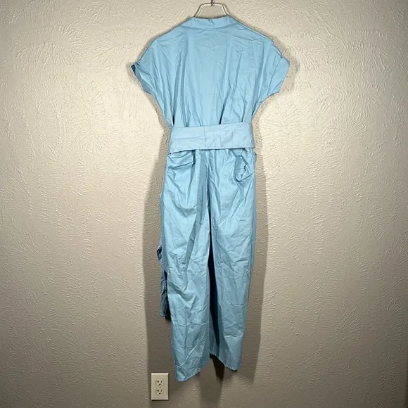 NWT MICAS Baby Blue Pleated Waist Tie Midi Shirt Dress Women's Size Medi…