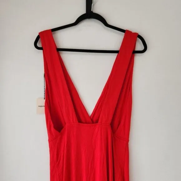 NWT Superdown Erika Deep V Stretch Jersey Red Maxi Dress Full Length M