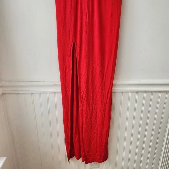 NWT Superdown Erika Deep V Stretch Jersey Red Maxi Dress Full Length M
