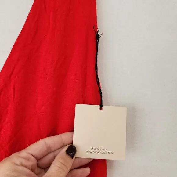 NWT Superdown Erika Deep V Stretch Jersey Red Maxi Dress Full Length M