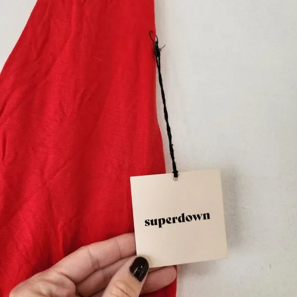 NWT Superdown Erika Deep V Stretch Jersey Red Maxi Dress Full Length M