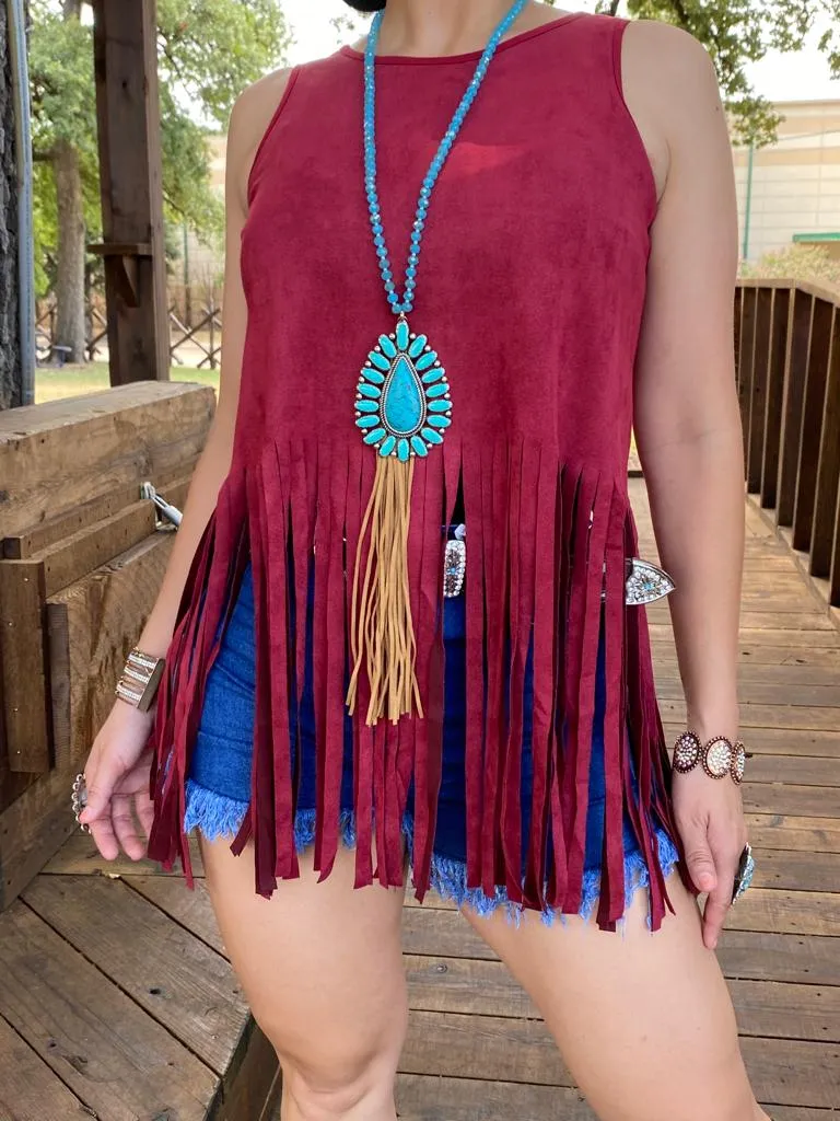 OFF..Maroon Fringe Tank