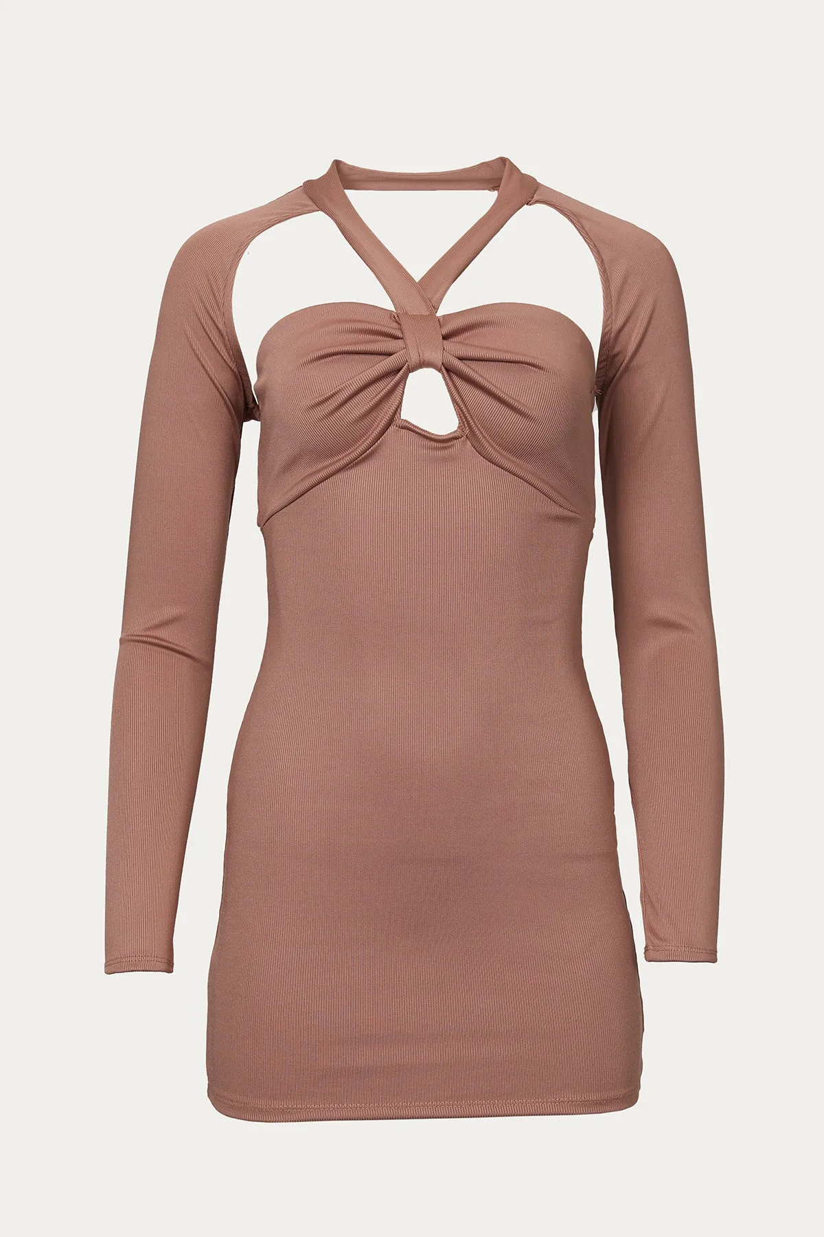 OPEN-BACK BOLERO HALTERNECK MINI DRESS
