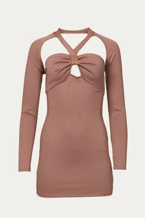 OPEN-BACK BOLERO HALTERNECK MINI DRESS