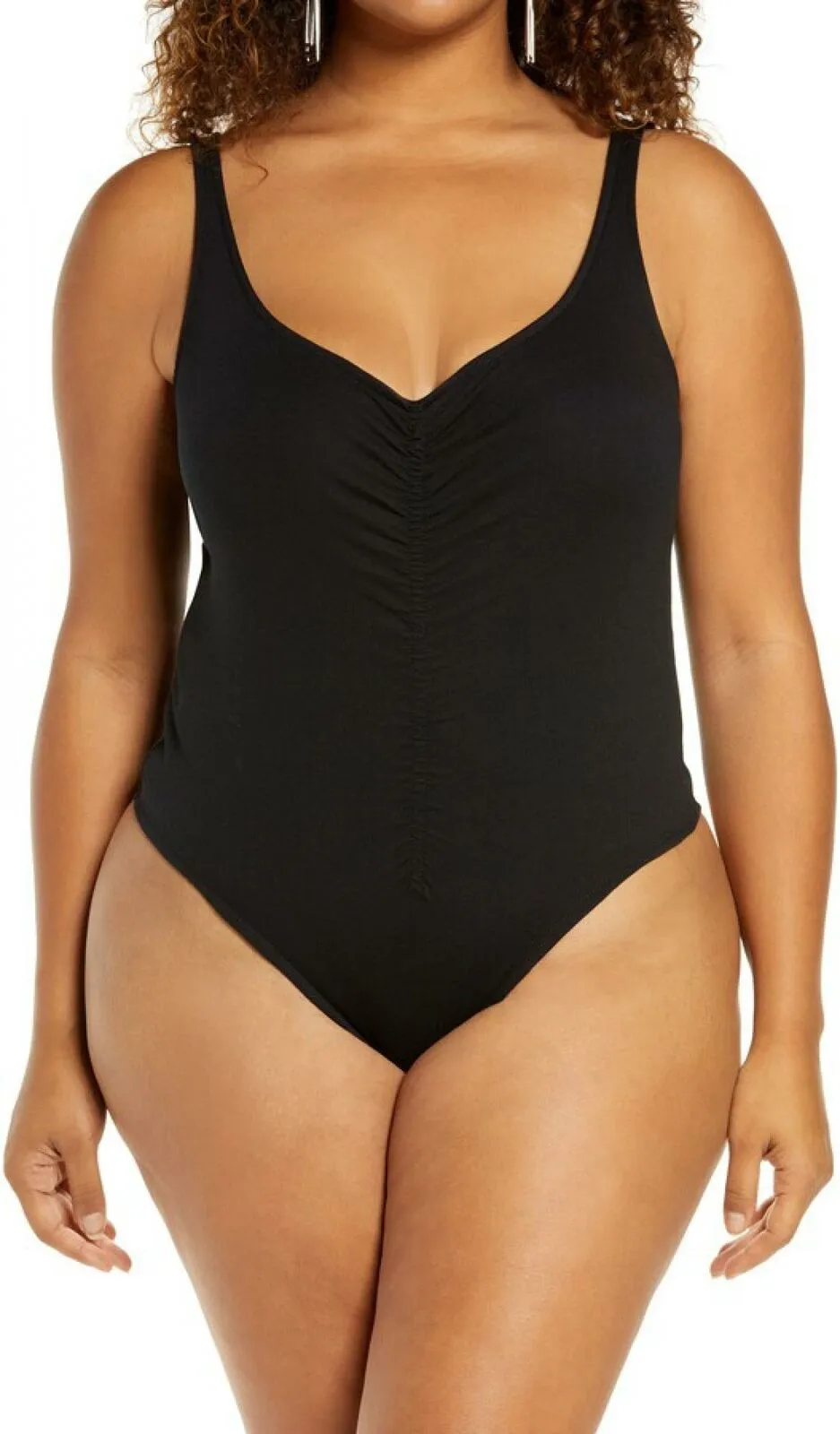 Open Edit Women's Plus Size Center Ruched Bodysuit