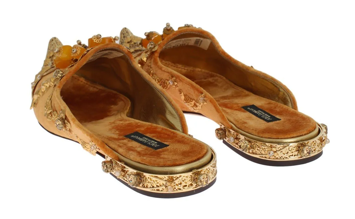 Orange Crystal Slides Flat Sandals