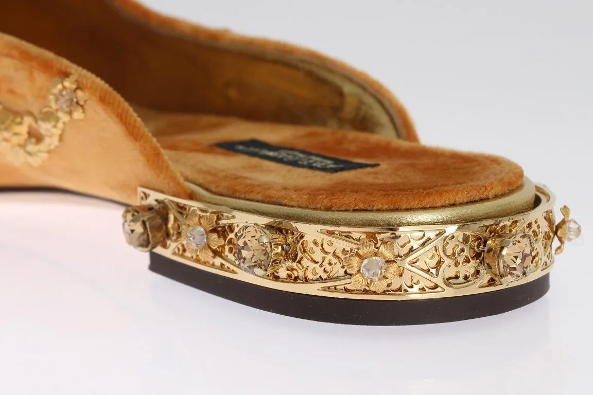 Orange Crystal Slides Flat Sandals