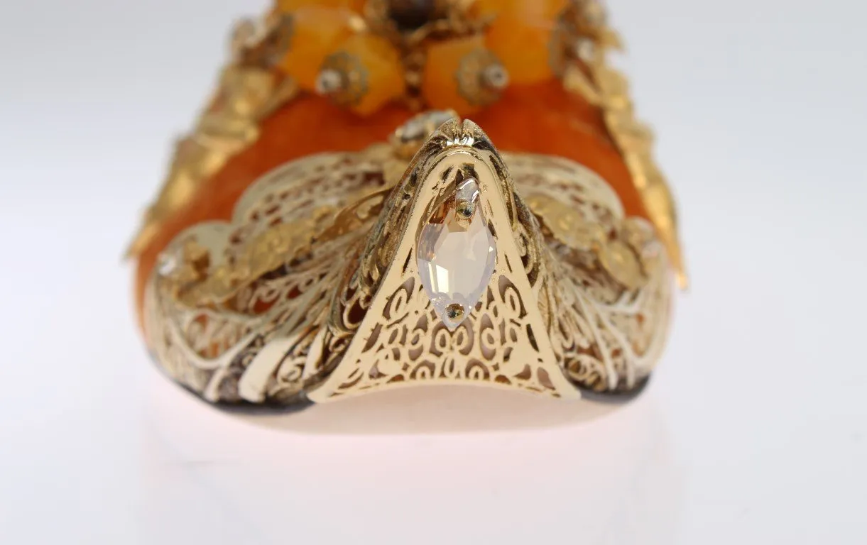 Orange Crystal Slides Flat Sandals