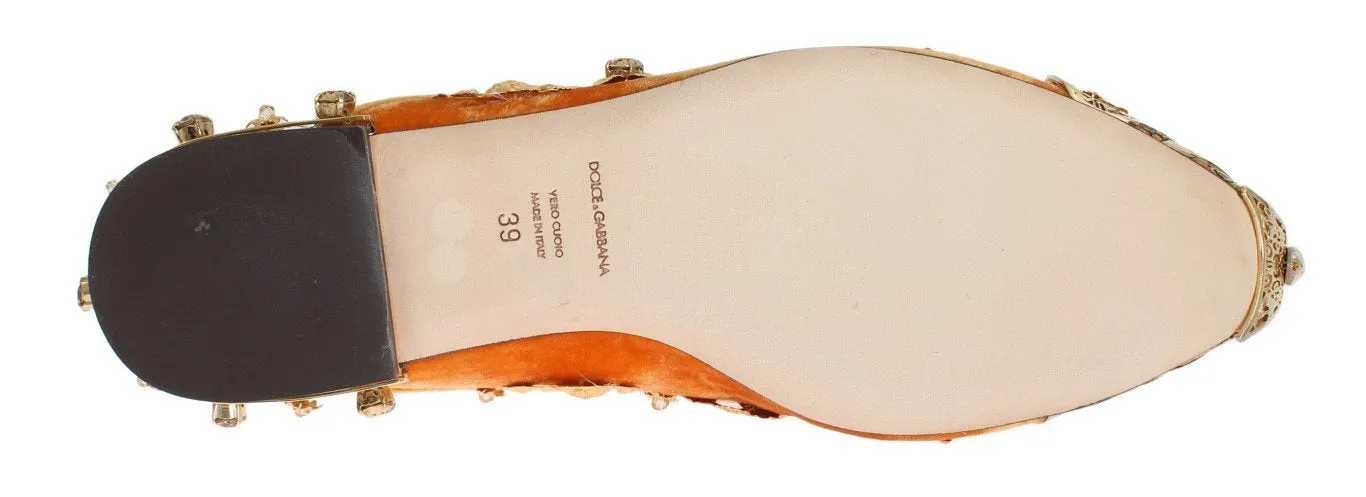 Orange Crystal Slides Flat Sandals