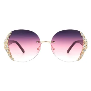 Oval Rimless Rhinestone Round Oversize Sunglasses