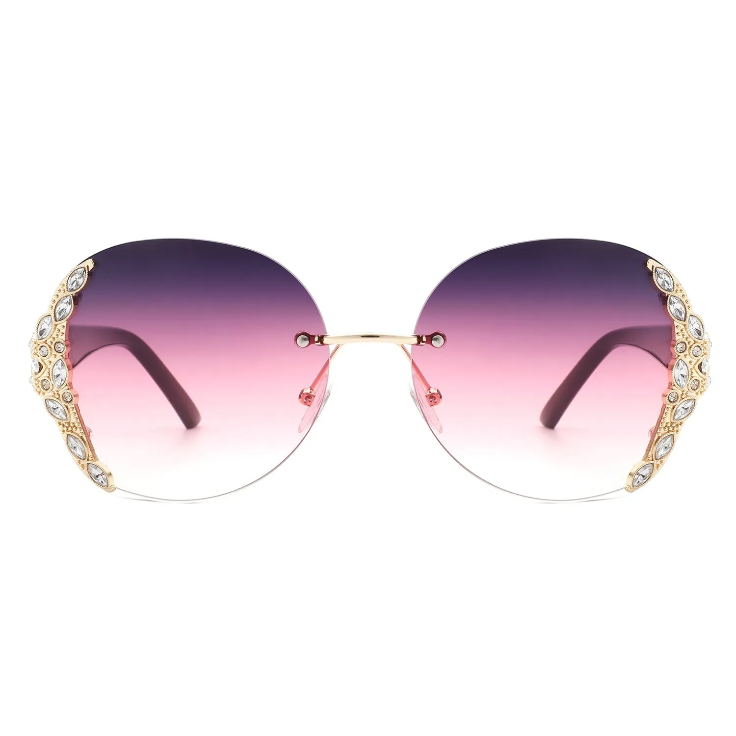 Oval Rimless Rhinestone Round Oversize Sunglasses