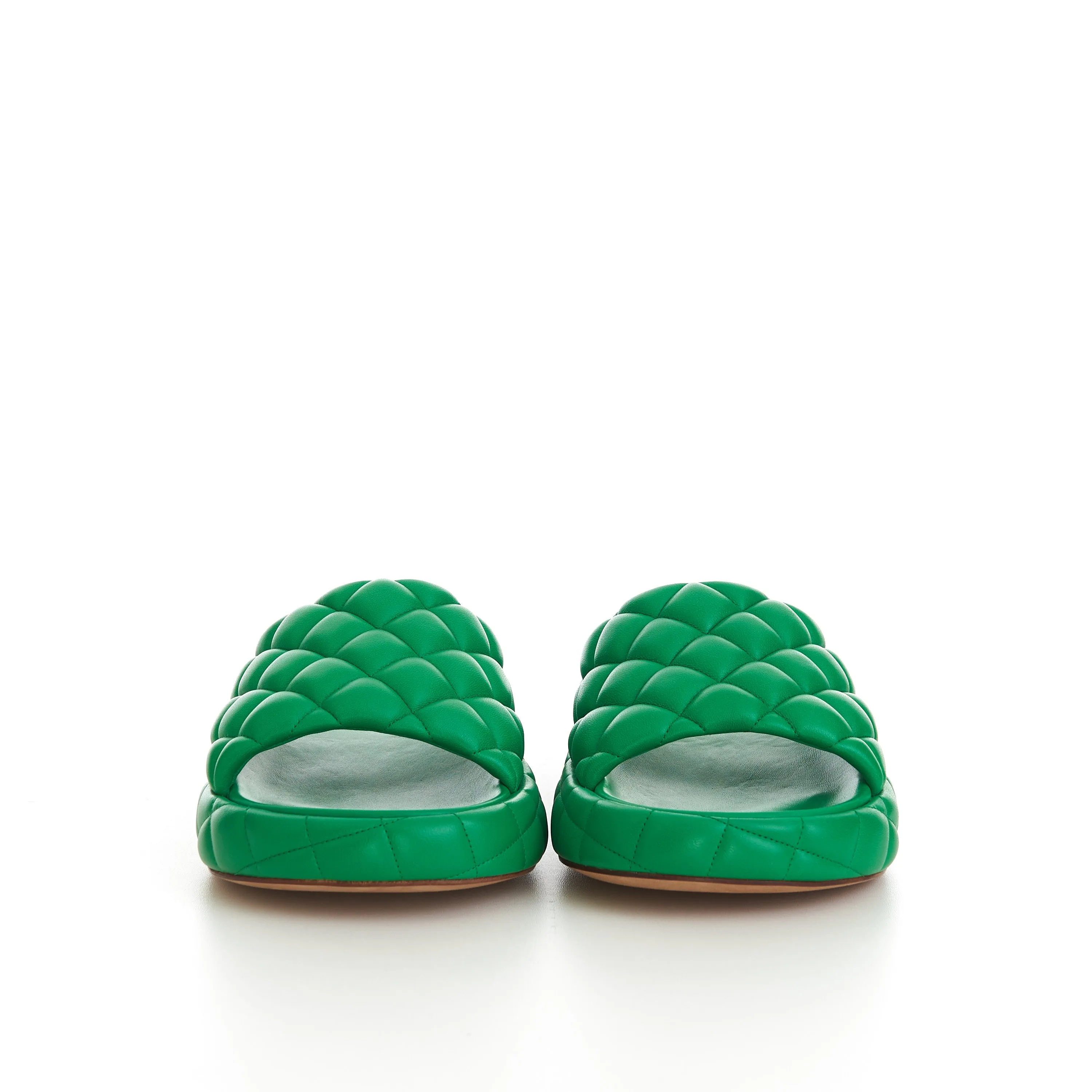 Padded Sandals In Parakeet Green Quilted Leather
