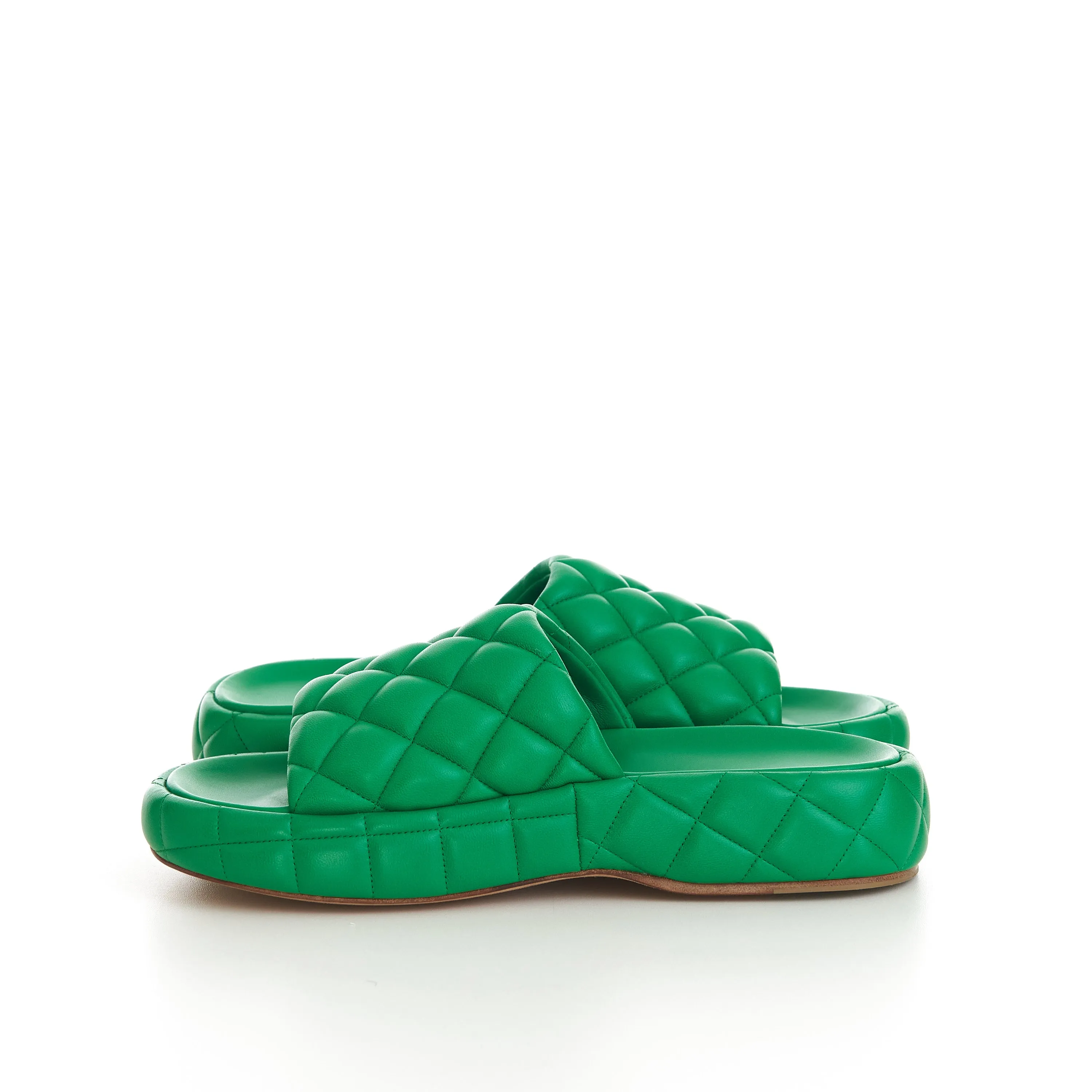 Padded Sandals In Parakeet Green Quilted Leather