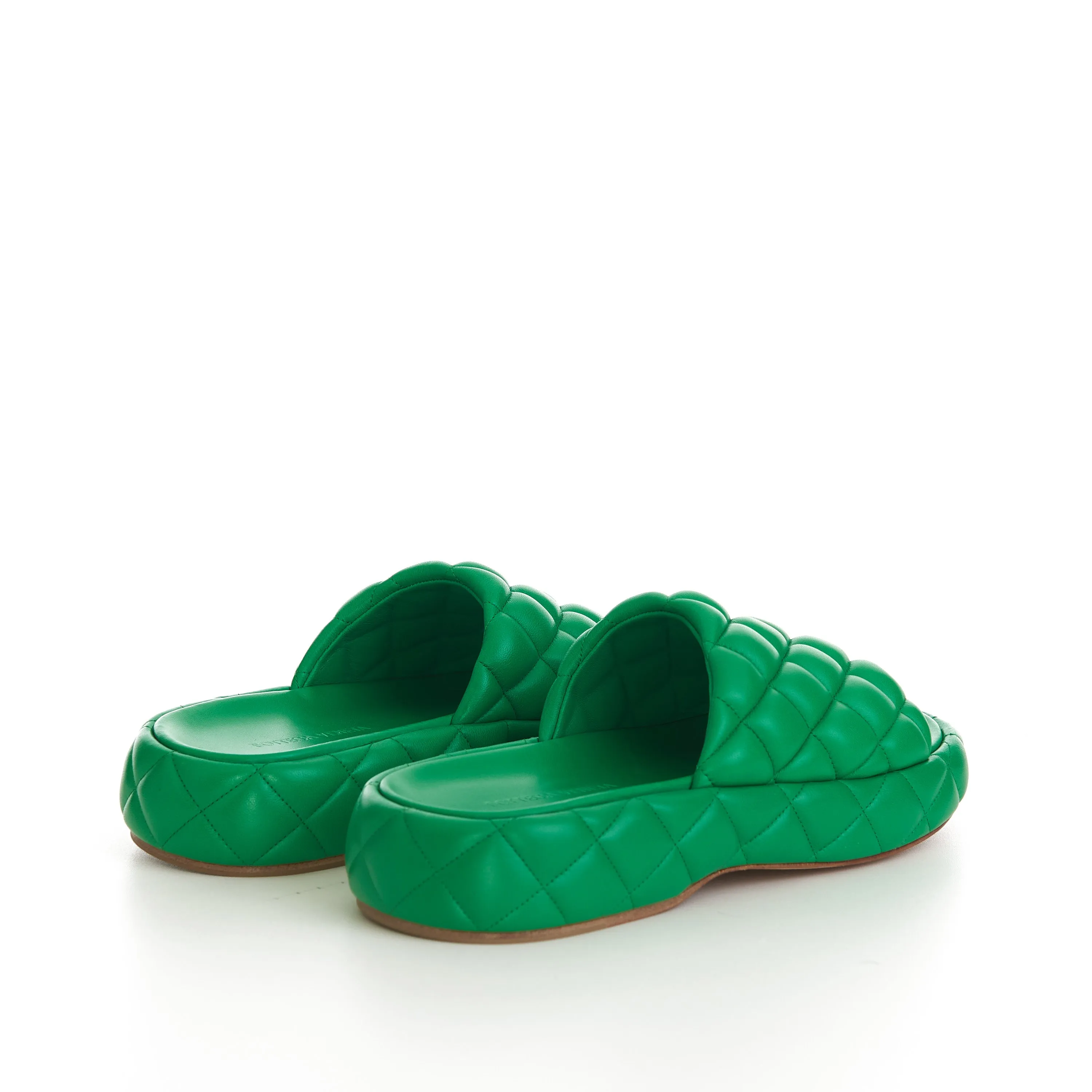 Padded Sandals In Parakeet Green Quilted Leather