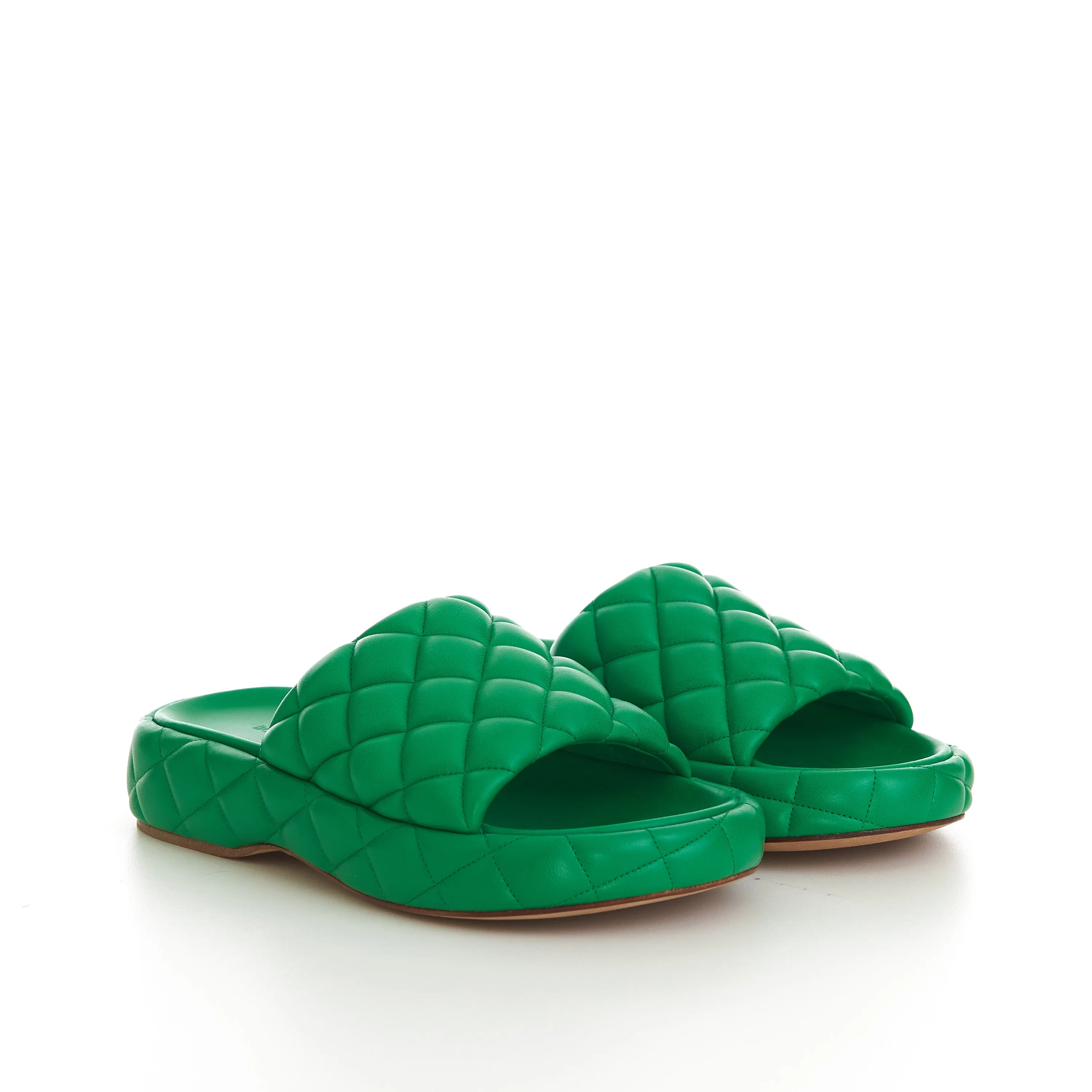 Padded Sandals In Parakeet Green Quilted Leather
