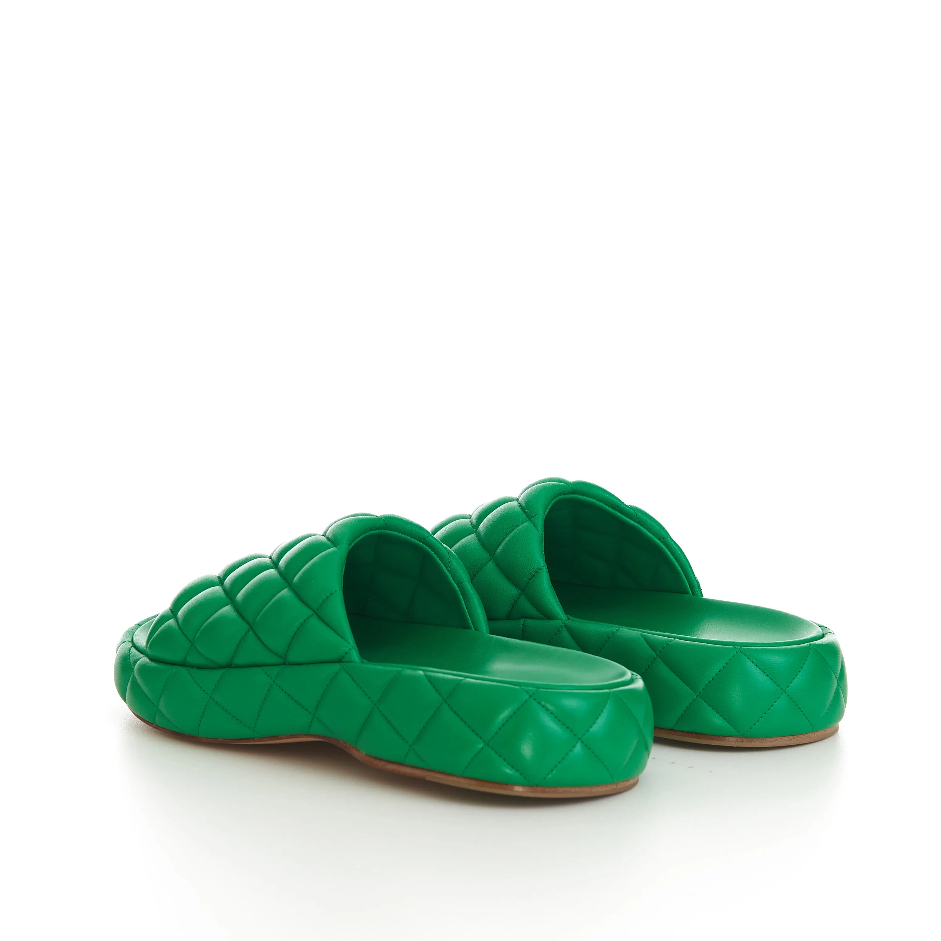 Padded Sandals In Parakeet Green Quilted Leather