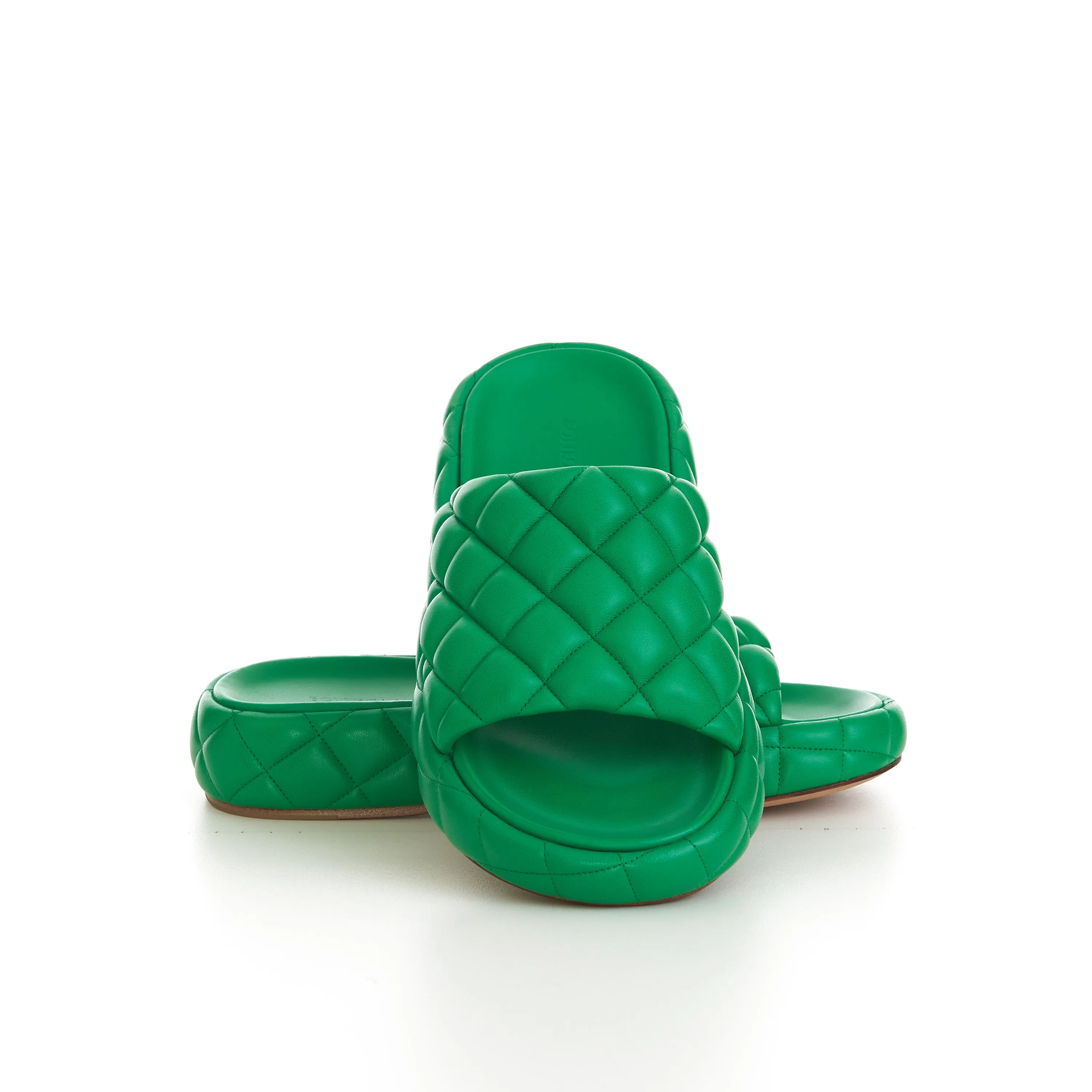 Padded Sandals In Parakeet Green Quilted Leather