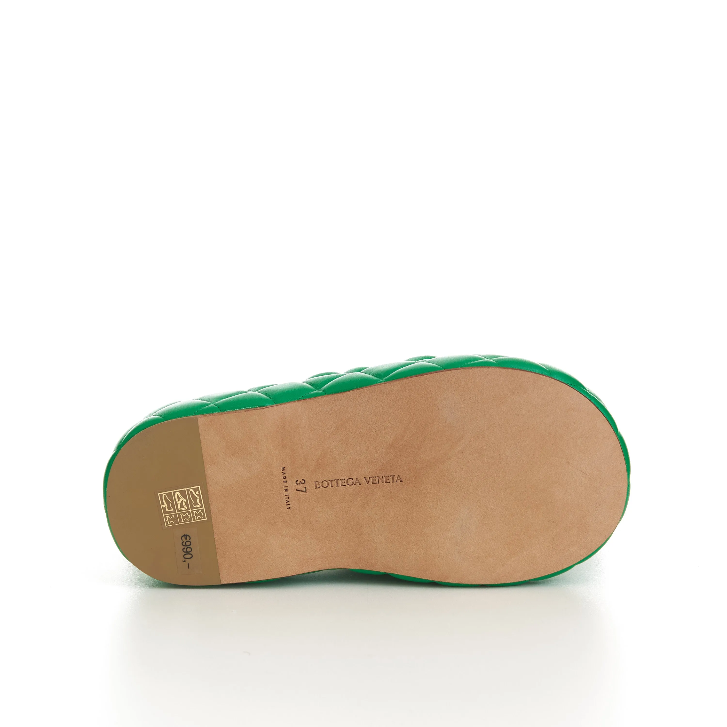Padded Sandals In Parakeet Green Quilted Leather