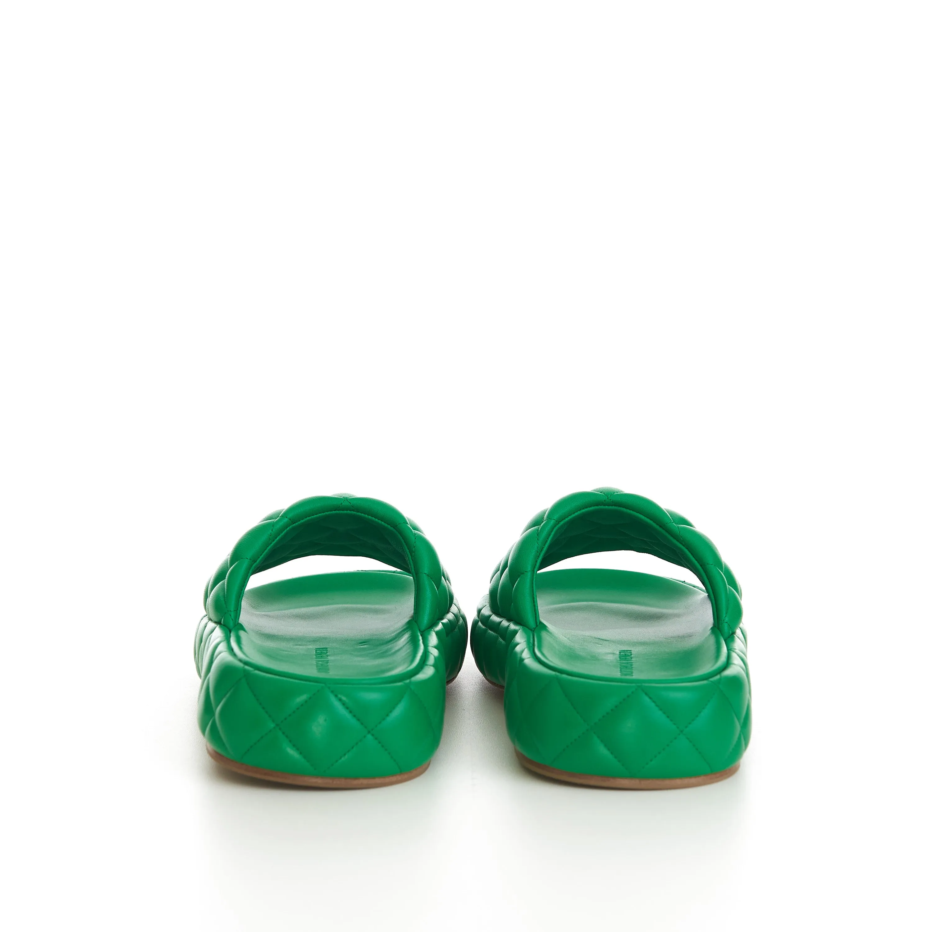 Padded Sandals In Parakeet Green Quilted Leather