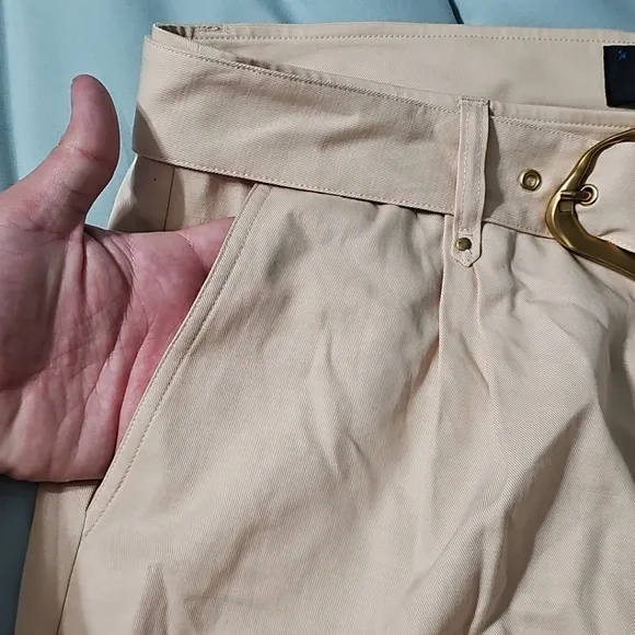 Paige Shorts Neva Belted‎ High Rise In Ecru (Beige) Women's 12 NWT $209 BB2