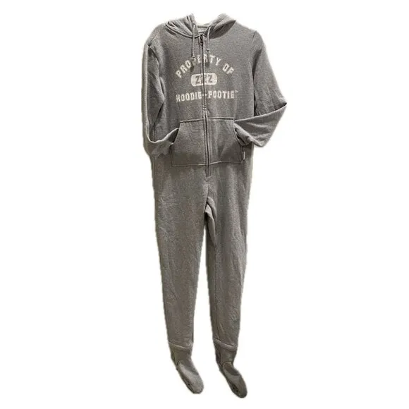 Pajamagram Hoodie Footie Varsity hooded Gray Onesie Pajama Small - NWOT