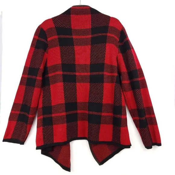 Papillon Women's XL Cardigan Sweater Fly Away Jacket Buffalo Plaid Red Black NWT