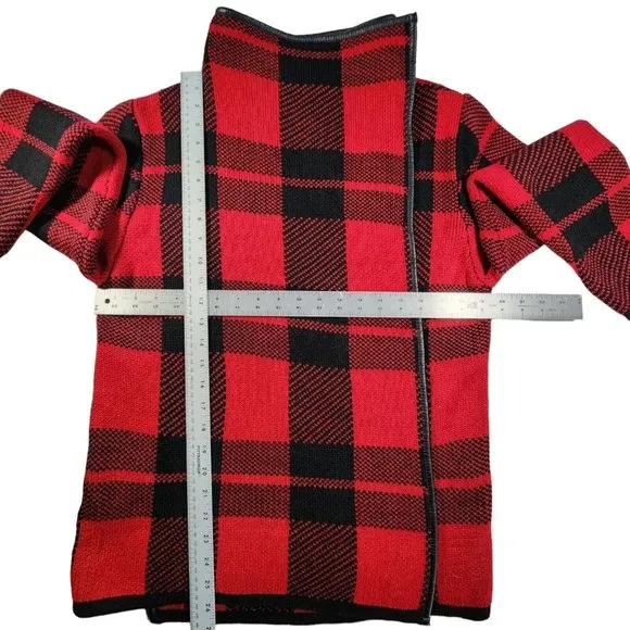 Papillon Women's XL Cardigan Sweater Fly Away Jacket Buffalo Plaid Red Black NWT
