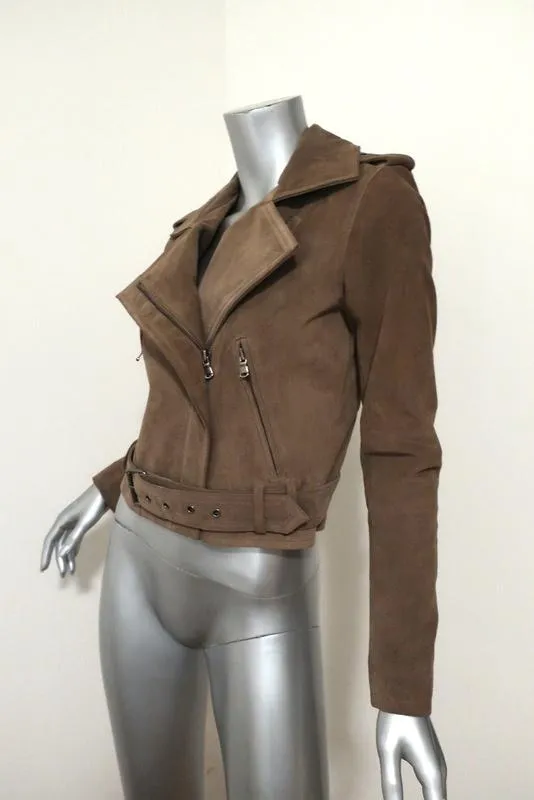 Parker Ace Suede Motorcycle Jacket Taupe Beige Size Extra Small Biker Jacket