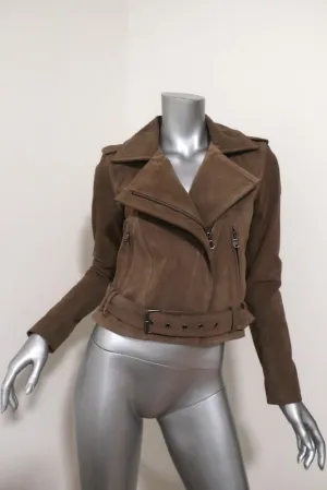 Parker Ace Suede Motorcycle Jacket Taupe Beige Size Extra Small Biker Jacket