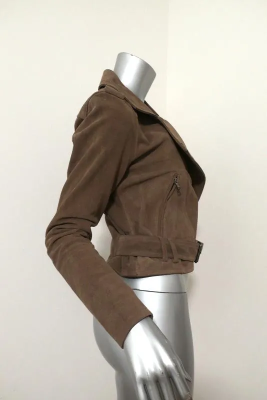 Parker Ace Suede Motorcycle Jacket Taupe Beige Size Extra Small Biker Jacket