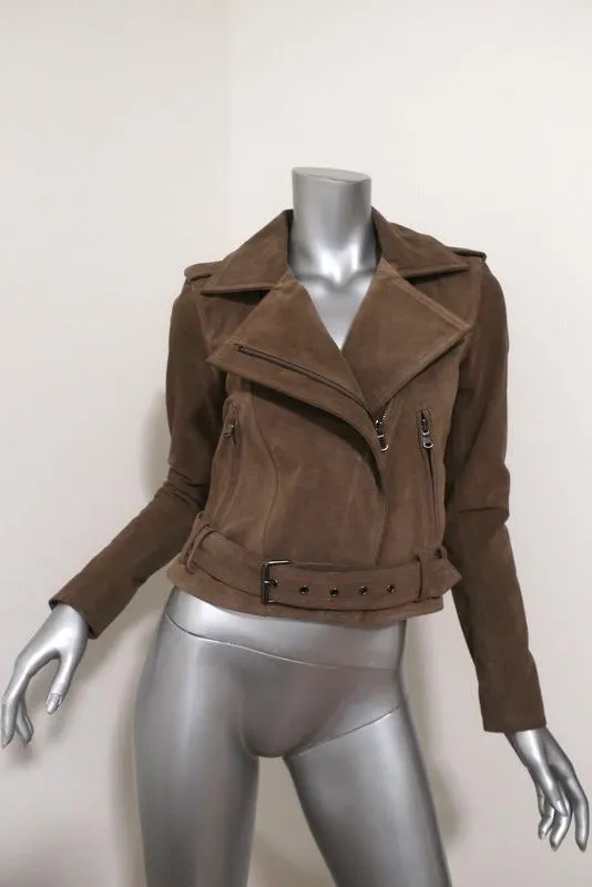 Parker Ace Suede Motorcycle Jacket Taupe Beige Size Extra Small Biker Jacket