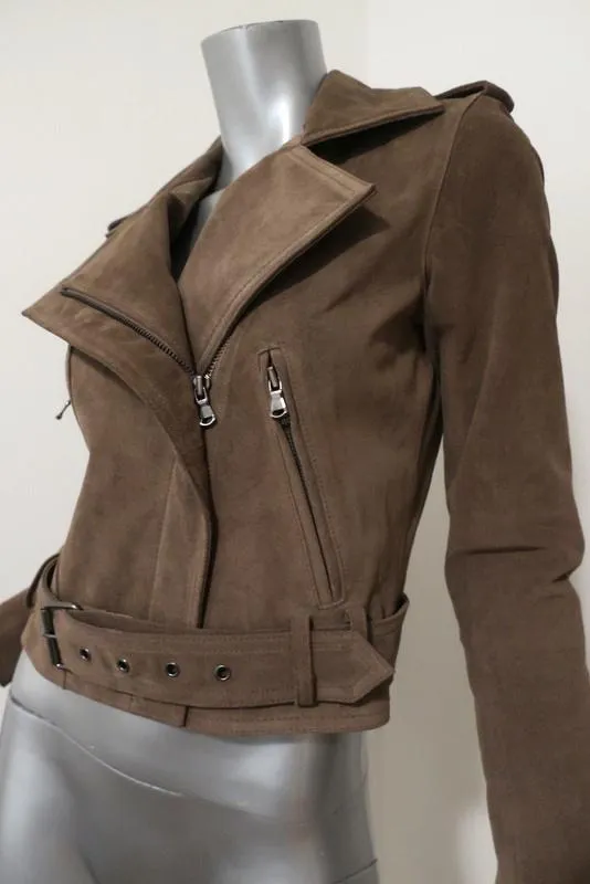 Parker Ace Suede Motorcycle Jacket Taupe Beige Size Extra Small Biker Jacket