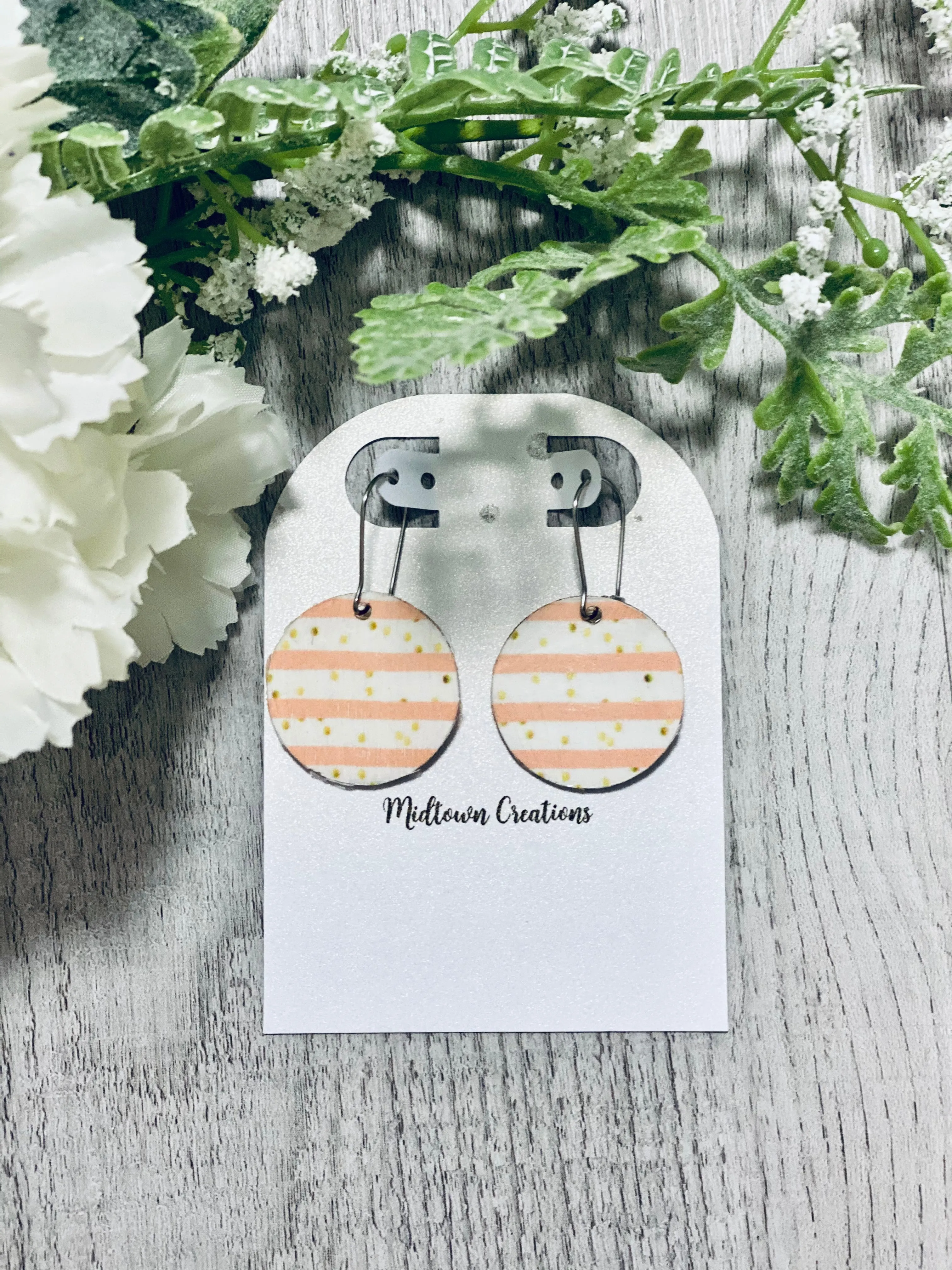 Pastel Pink Striped Wooden Earrings