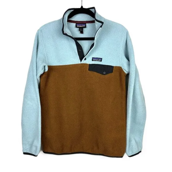 Patagonia Women's Lightweight Synchilla Fleece Snap-T Pullover XS Blue Brown