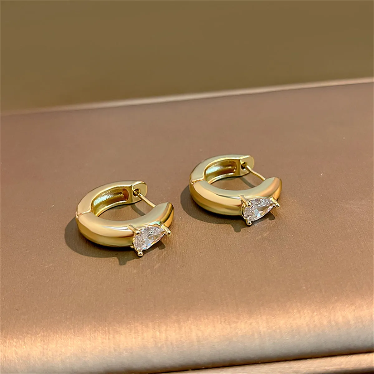 Pear Crystal & 18K Gold-Plated Huggie Earrings