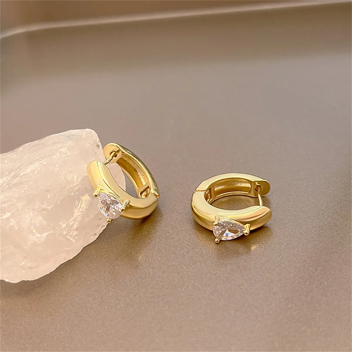 Pear Crystal & 18K Gold-Plated Huggie Earrings