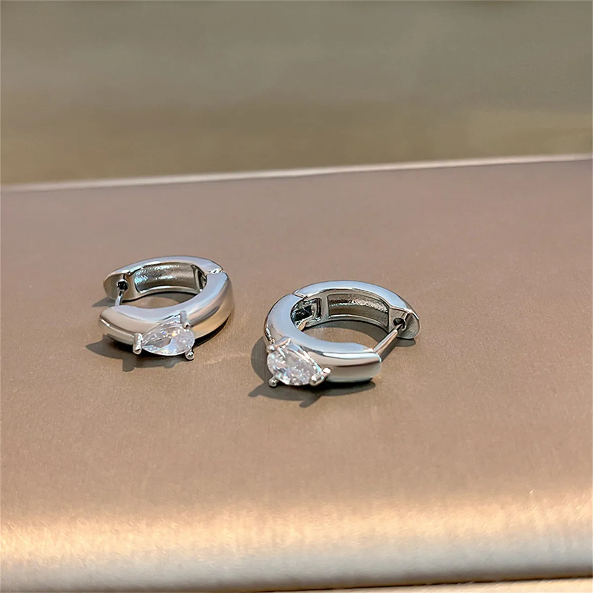 Pear Crystal & Silver-Plated Huggie Earrings