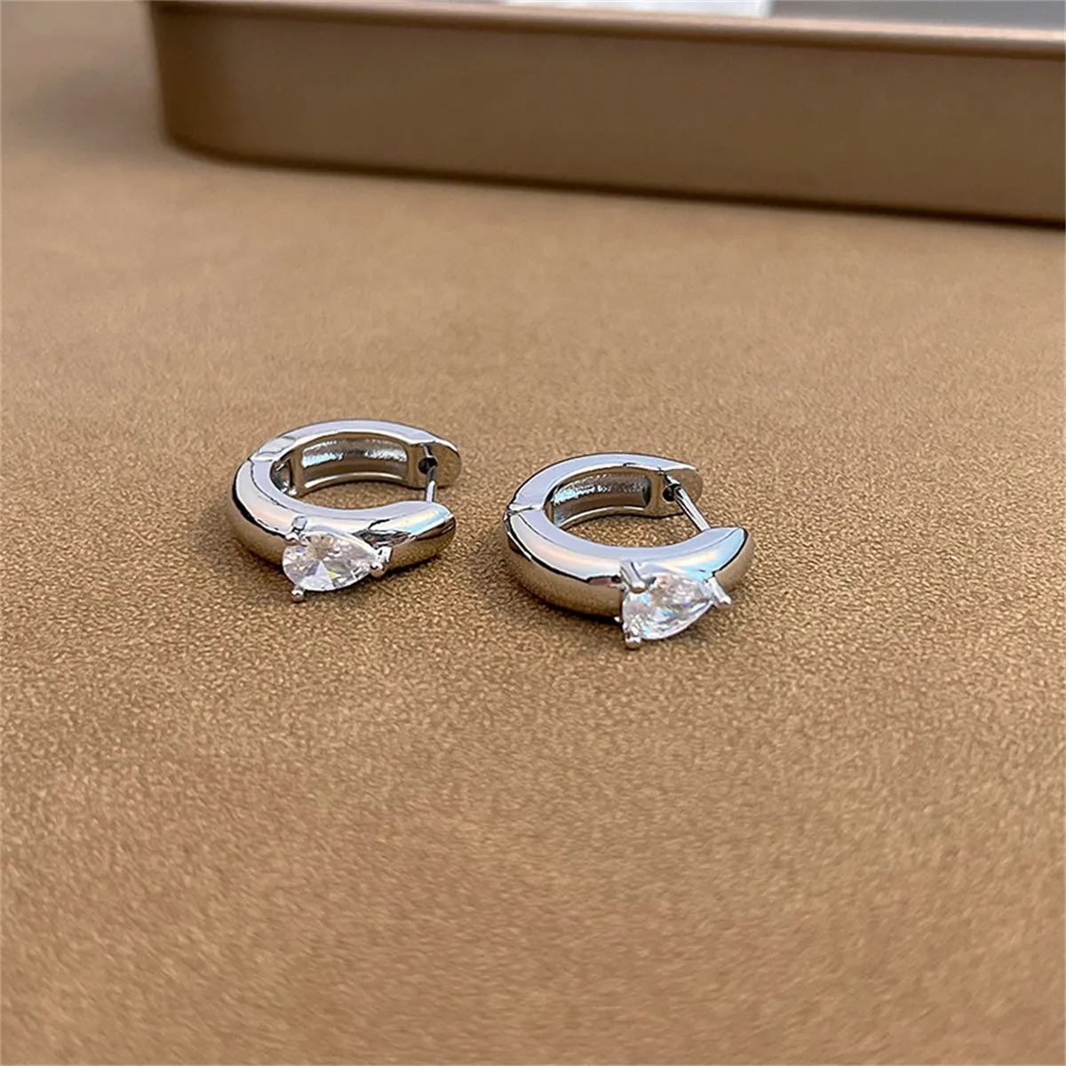 Pear Crystal & Silver-Plated Huggie Earrings