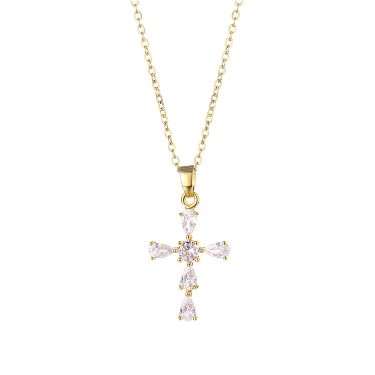 Pear-Cut Crystal & 18K Gold-Plated Cross Pendant Necklace