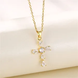 Pear-Cut Crystal & 18K Gold-Plated Cross Pendant Necklace