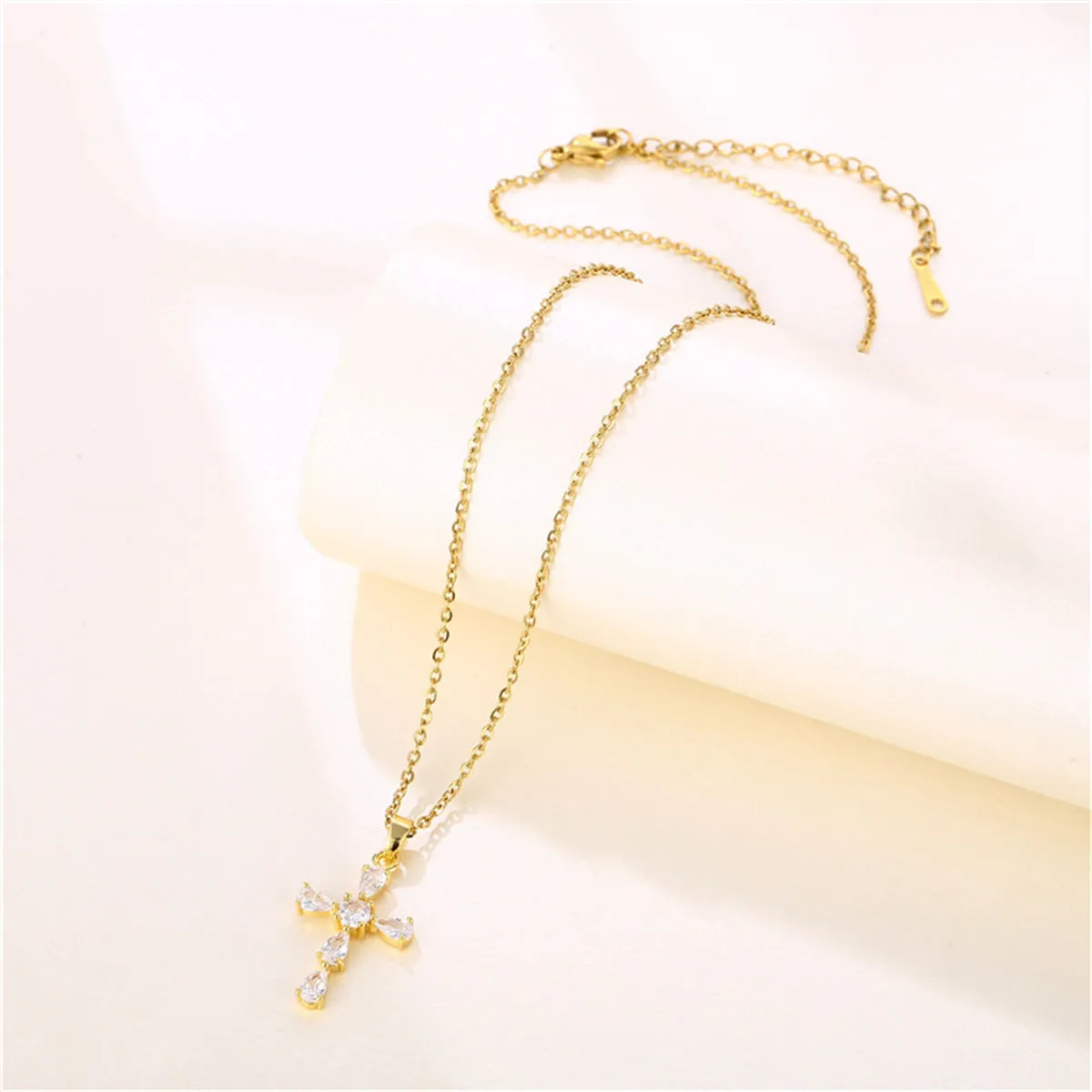 Pear-Cut Crystal & 18K Gold-Plated Cross Pendant Necklace