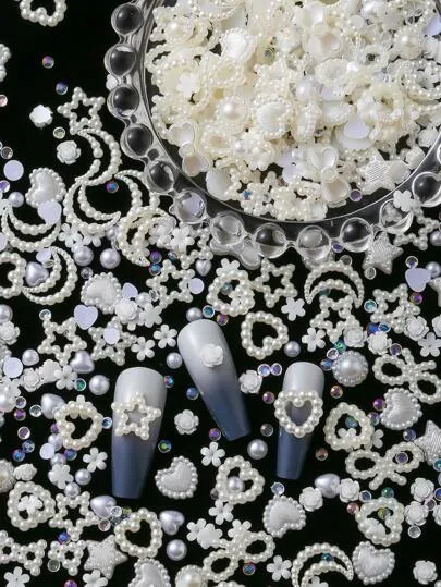 Pearl Accent Bow Hollow Heart Shaped DIY 3D Nail Art Accessories