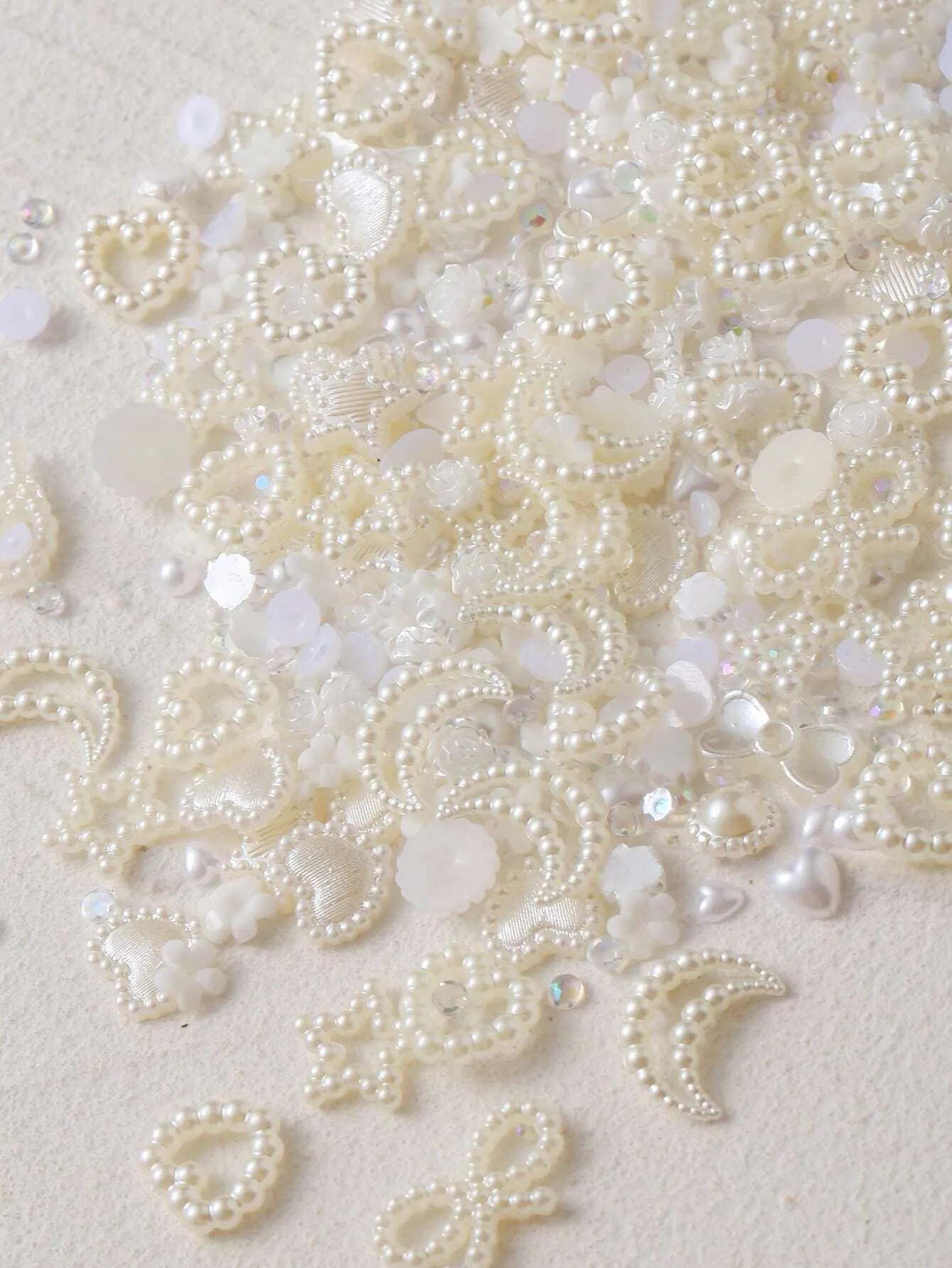 Pearl Accent Bow Hollow Heart Shaped DIY 3D Nail Art Accessories