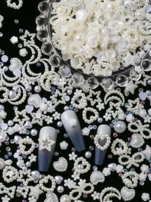 Pearl Accent Bow Hollow Heart Shaped DIY 3D Nail Art Accessories