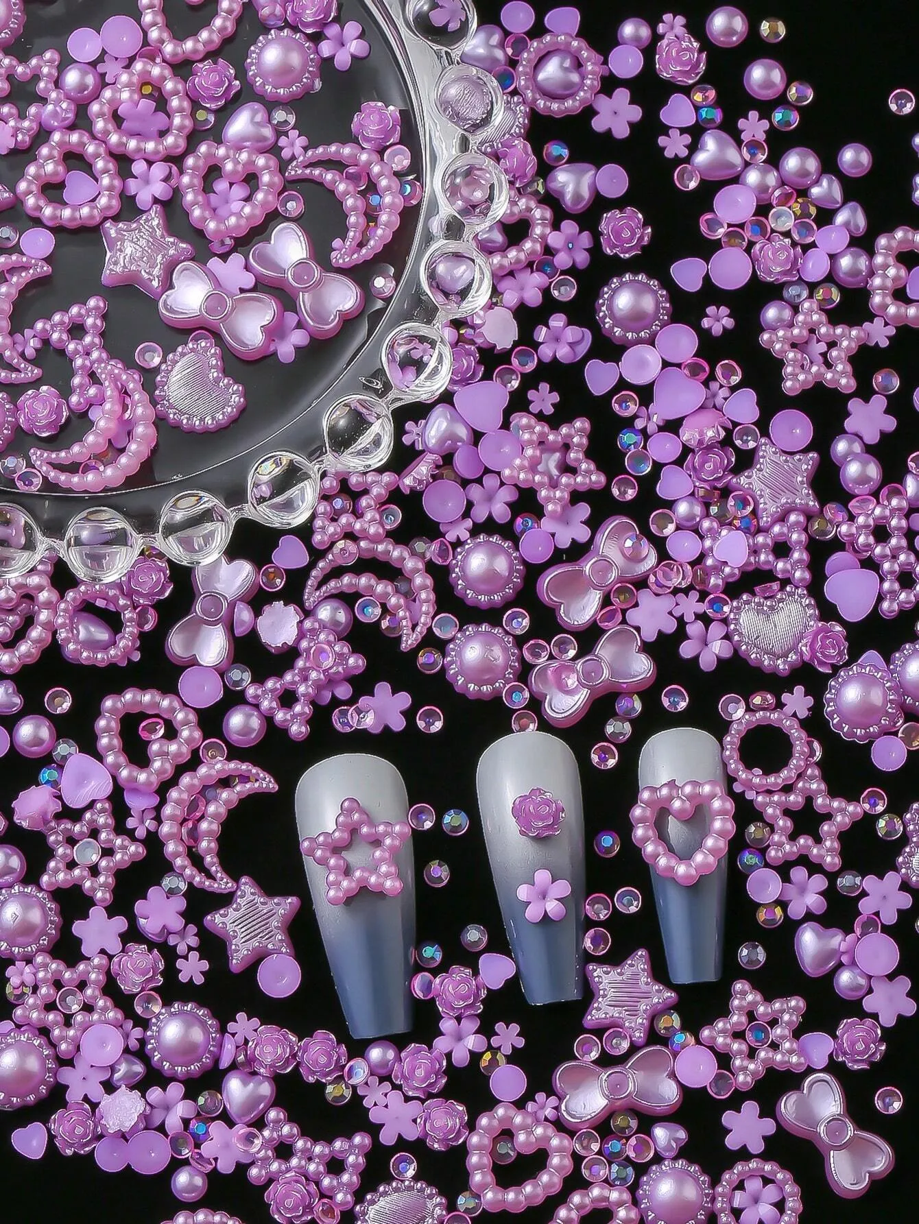 Pearl Accent Bow Hollow Heart Shaped DIY 3D Nail Art Accessories