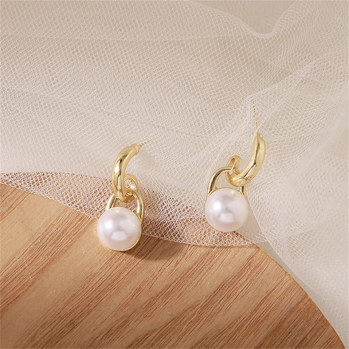 Pearl & 18K Gold-Plated Lock Drop Earrings