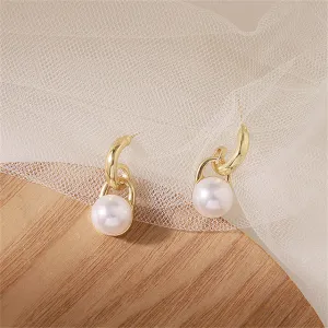 Pearl & 18K Gold-Plated Lock Drop Earrings