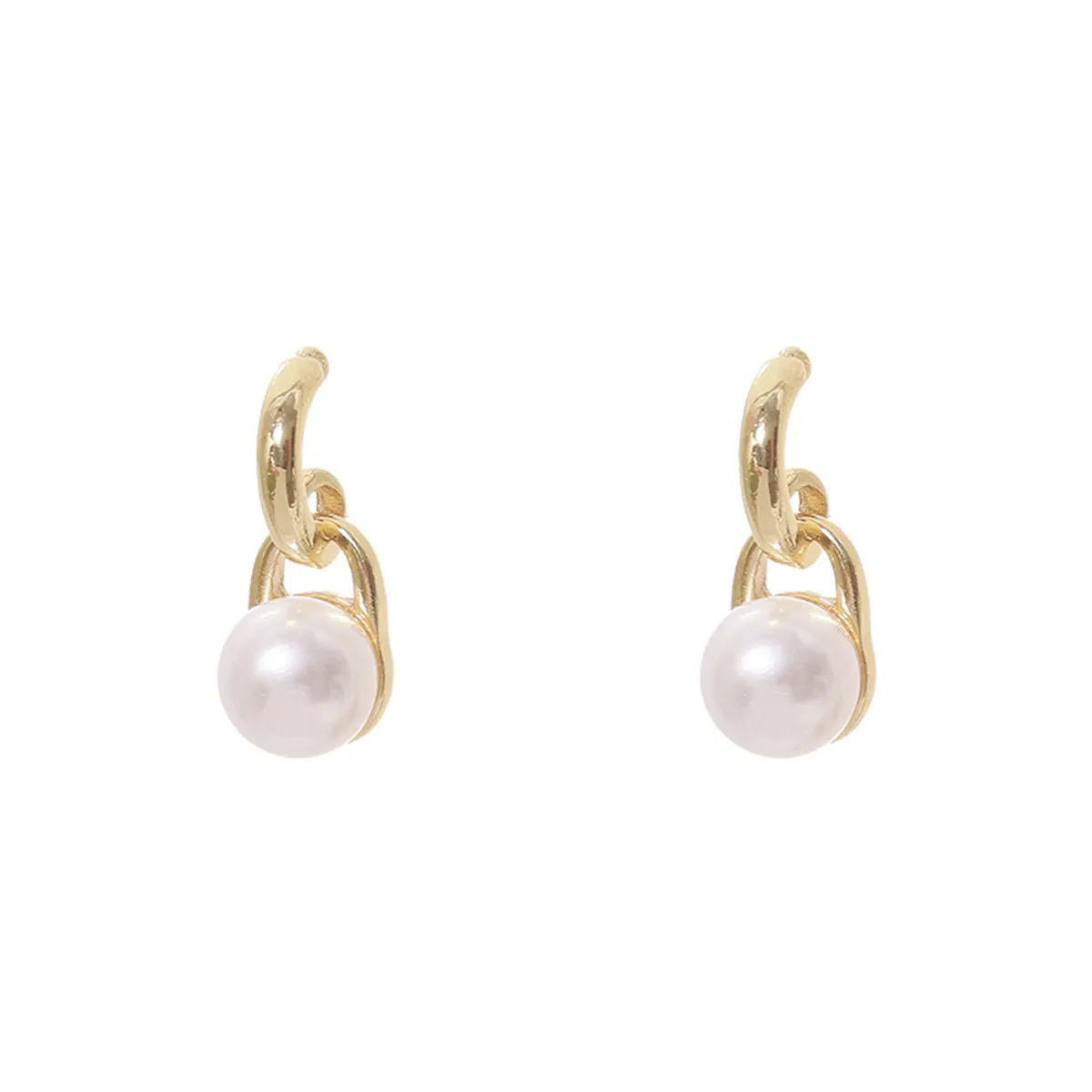 Pearl & 18K Gold-Plated Lock Drop Earrings